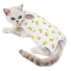 Cat Recovery Suit for Abdominal Wounds or Skin Diseases, Breathable E-Collar Alternative Surgery Recovery Suit for Cats, After Surgery Wear Anti Licking Wounds (M, Banana)