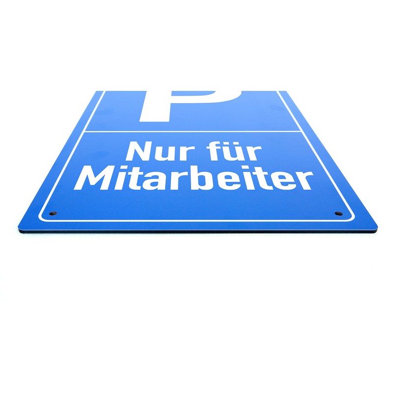 Nur für Mitarbeiter, sign, portrait format, blue, 4 mm aluminium