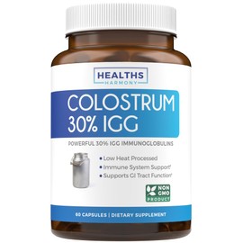 Healths Harmony Colostrum 1,000mg (Non-GMO) 30% IgG Immunoglobulins - Immune System Support, Gut Health & Respiratory Health Supplement - Low Heat Processed Bovine Colostrum - 60 Capsules - No Powder or Pills