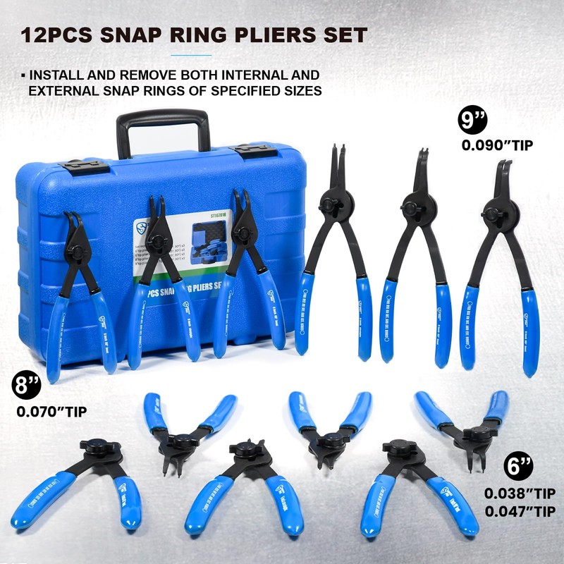 SMOTIVEPRO 12 Piece Versatile Retaining Snap Ring Pliers set,Heavy Duty