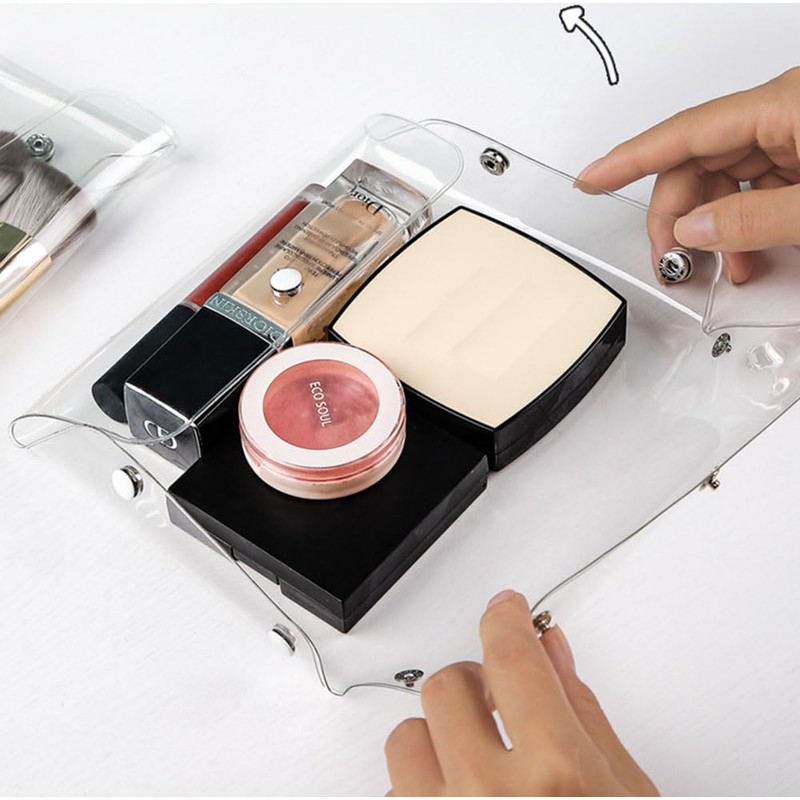 Natiform 3Pcs Pvc Clear Button Case Pencil Bag Toiletry Pen,