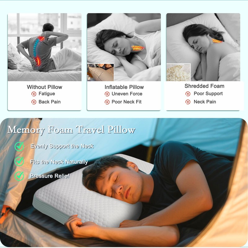 YOUR MOON Memory Foam Pillows for Travel, Small Compressible Camping