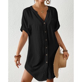 Bsubseach Swimsuit Coverup for Women Bathing Suit Cover Up Button Down Shirt Beach Dress Vacation Outfits Black XL