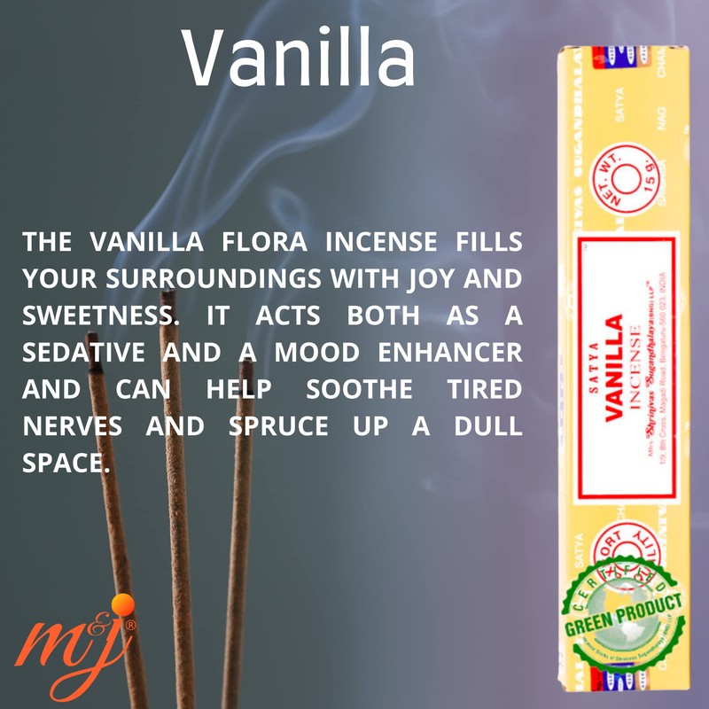 Original Satya Nag Champa Vanilla Incense Sticks | with M&J