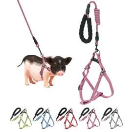 Mini Pig Harness, Adjustable Small Pig Harness with Leash Infinity Style Lead and Soft Foam Handle for Small to Medium Pet Pigs Walking Training Jogging (Pink, L)
