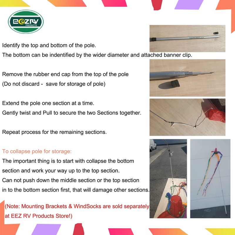 EEZ RV Products 23FT Telescoping Wind Sock Pole, Adjustable and