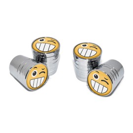 Elektroplate Wink Smiley Face Bright Chrome Aluminum Tire Valve Stem Caps | Universal Fit for Cars, Bikes, Trucks, RVs, Motorcycles, Trailers (Pack of 4)