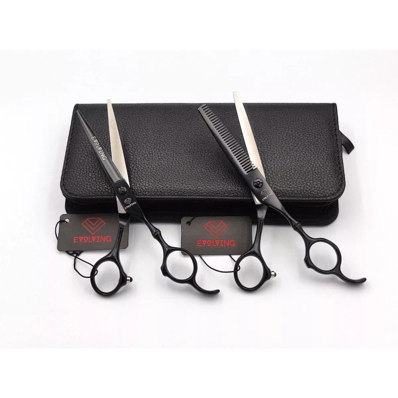 EVOLVING Tijeras Negro Mate Con Peines Al Carbon Barbero Estilista