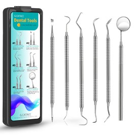 CATACC PRO Dental Tools, 6 Pack Teeth Cleaning Tools, Professional Dental Hygiene Kit with Stainless Steel Tooth Scraper Plaque Tartar Remover for Teeth, Metal Dental Cleaning Pick Scaler- with Travel Case