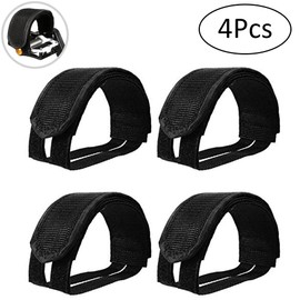 Pedal Straps (4 Pieces), Bicycle Pedal Toe Clip Straps Two Pairs, Bicycle Double Velcro Non-Slip Pedal Toe Clip Straps Magic Tape, Black