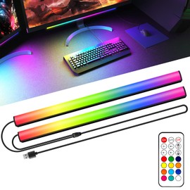 ABCidy 2-in-1 Under Monitor Light Bar, 2 PCS Screenbar Light Desk Lamp Computer with Remote Controller Color Changing, LED Dynamic Rainbow Effect USB Powered for PC Setup, Keyboard Light, Gaming Room
