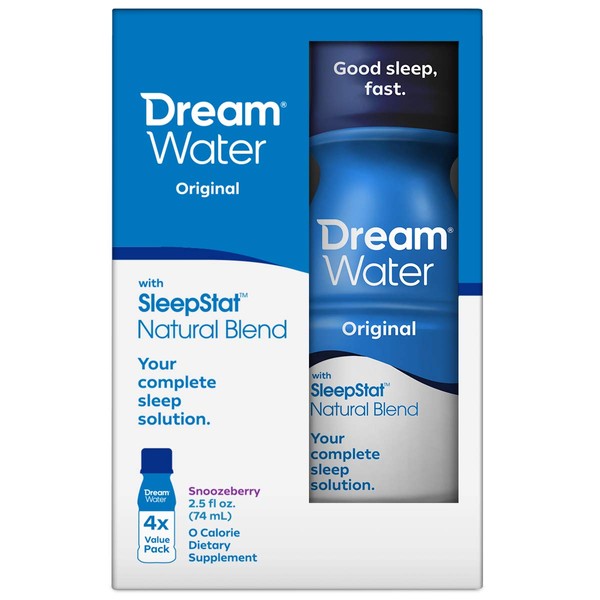 Dream Water Sleep Aid; GABA, MELATONIN, 5-HTP, 2.5oz Shot, Snoozeberry, 4 Count