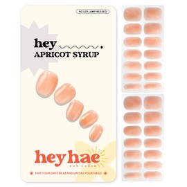 Heyhae Semi Cured Gel Nail Strips | No LED Lamp Needed | Summer, Solid, Orange | Easy Apply & Remove, Salon Quality | Includes 28 Strips, 1 Prep Pads, Nail File & Wooden stick - Hey, Apricot Syrup