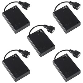 Coliao 5pcs 3 AA Battery Holder, USB Female Socket 3 AA Battery Case Box Holder 4.5-5V with Cover and On/Off Switch, USB Cable