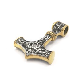 Gungneer 18k Gold Plated Stainless Steel Viking Thor Hammer Necklace Wolf Head Byzantine King Chain Asatru Norse Pagan Jewelry Men Women