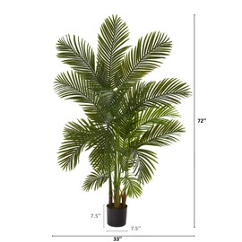 Nearly Natural 6ft. Areca Palm Artificial Tree, Green, Polyethylene, Cement, 15.1 lbs