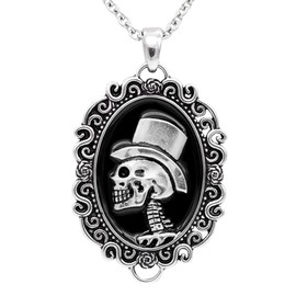 Controse Silver-Toned Stainless Steel The Gentleman Skull Cameo Necklace