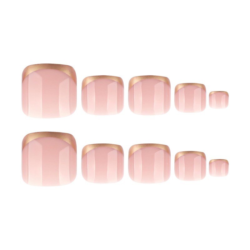 Gold French Tip Press on Toenails Short Square Fake Toenails