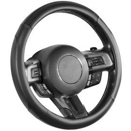 SEG Direct Car Steering Wheel Cover for Medium Standard Size Steering Wheels with 14 1/2-15 inches Outer Diameter, Black Microfiber Leather