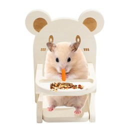 Hamster Chair with Tray - Handmade Wooden Hamster Dining High Chair Small Animal Cage Accessories Habitat Decor House Photo Props Small Animal Toys for Hamster Mice Rat Hedgehog Rodents (Wood)