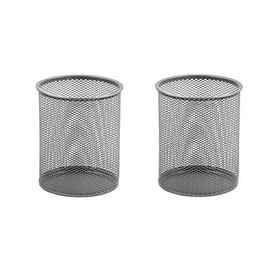 Office Round Desk Steel Mesh Pencil Cup Pen Holder Silver, 2210-2374 (2, 5.5x4.5)