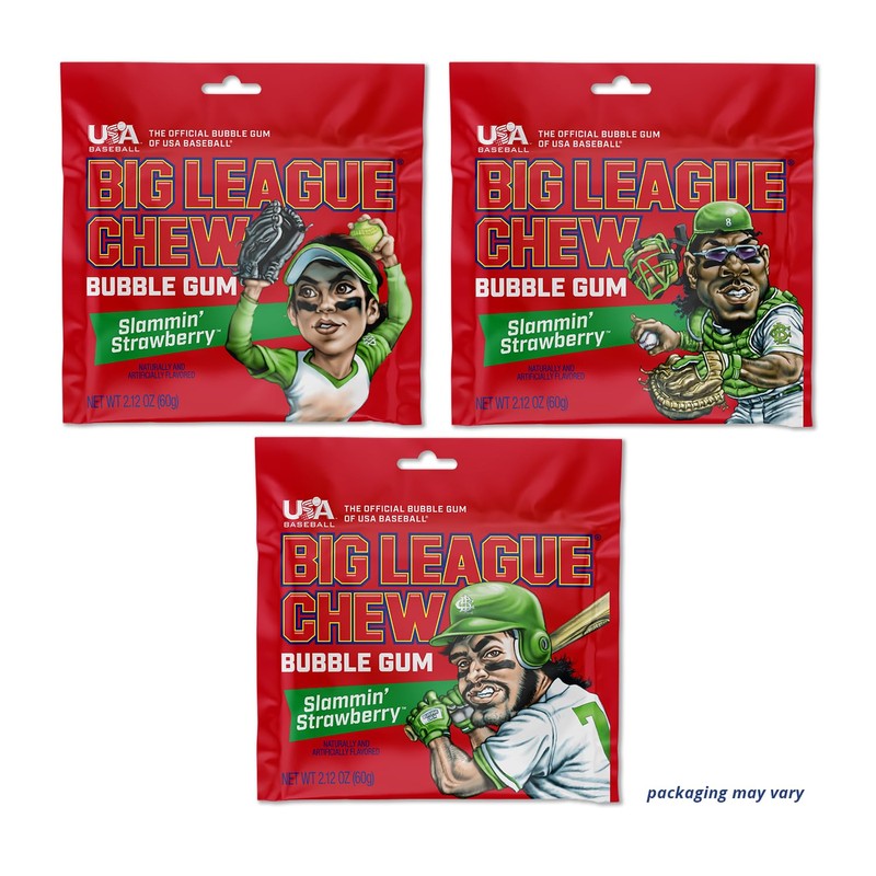 Big League Chew Slammin' Strawberry Bubble Gum - Sweet Strawberry