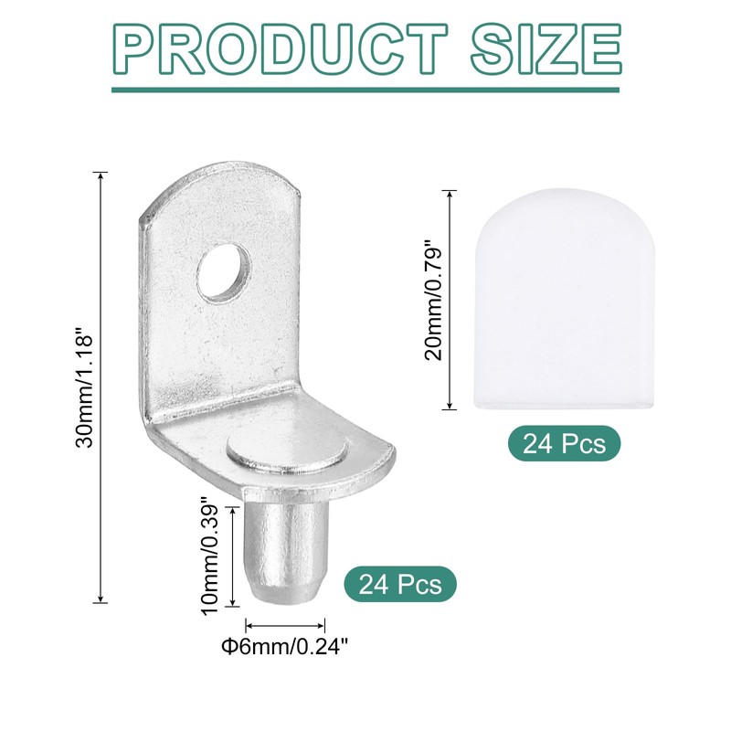 sourcing map 24Pcs Shelf Support Pegs, 6mm L-Shaped Bracket Style