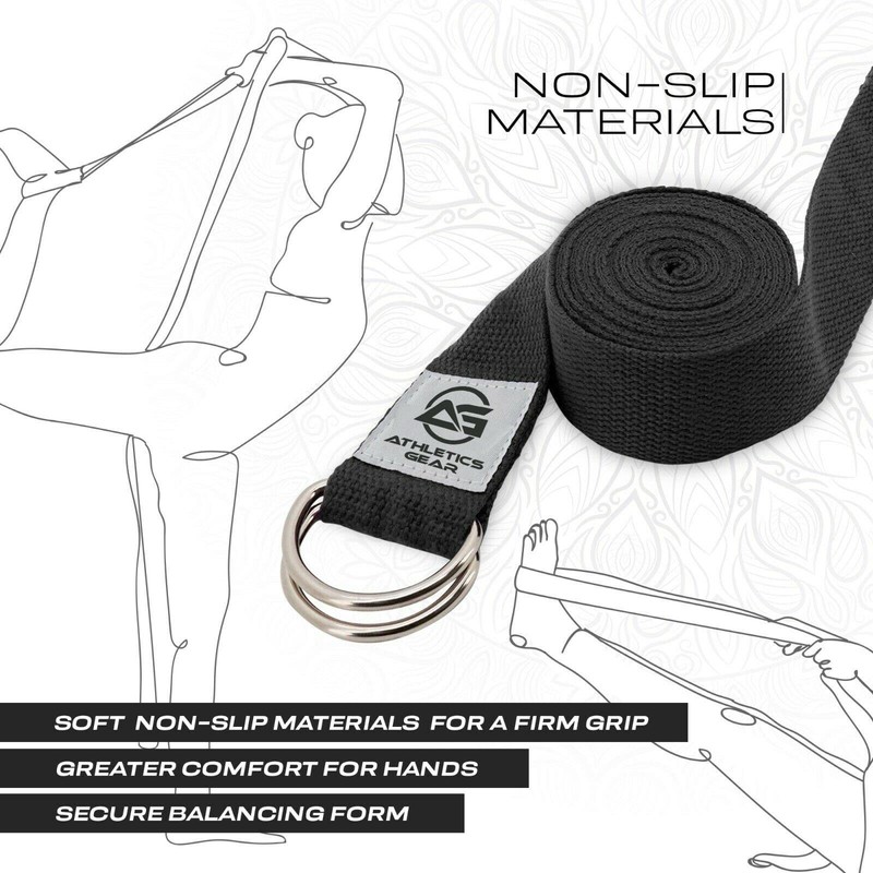 Yoga Strap Belt with Metal D-Ring Buckle, 6ft long &