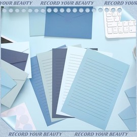Juego de 100 piezas de papel de papelería rayado y sobres, incluye 50 hojas de papel para escribir cartas y 50 sobres para oficina, 5.5 x 8.25 pulgada