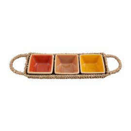 Mud Pie Triple Tidbit Basket; dip 2 1/2" x 3 1/4" | basket 4" x 11"