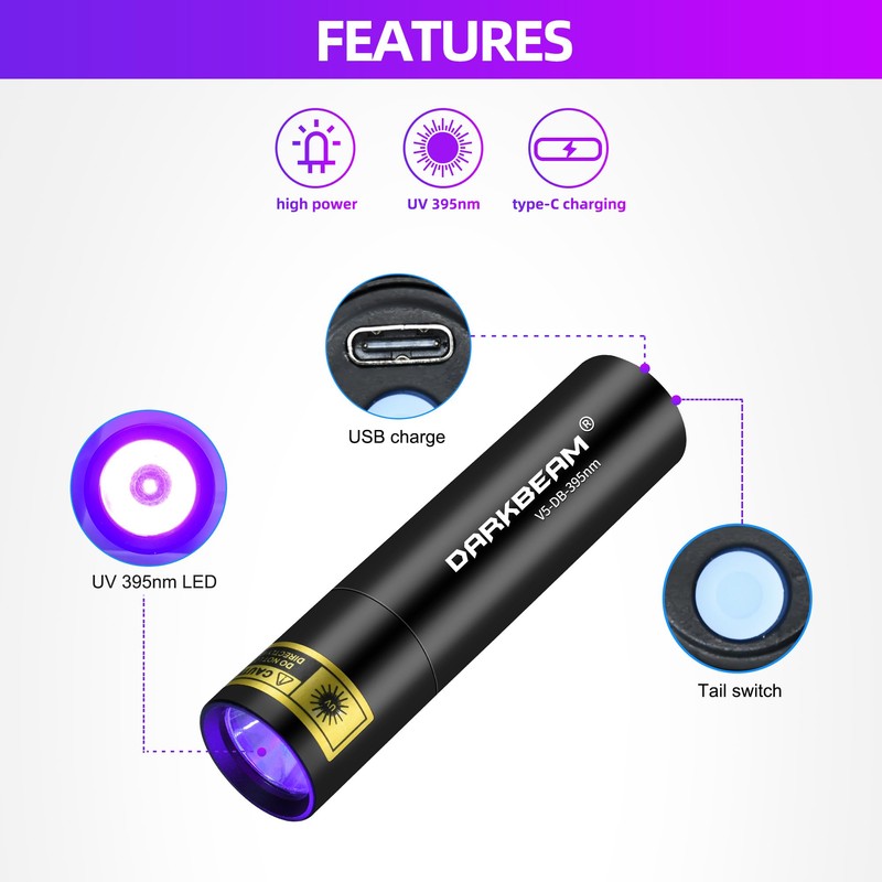 DARKBEAM Flashlight UV Black Light 395 NM, Mini but Powerful