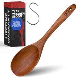 Priority Chef Wooden Spoon for Cooking – Solid Premium Non Toxic Teak Wood Spoon, Nonstick-Safe Kitchen Utensil for Stirring, Serving & Everyday Use