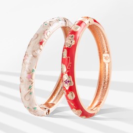 UJOY Fashion Cloisonne Jewelry Bangles Bracelets Flower Enamel Bangle Sets Gift Box for Women 55A87-55A108 red White