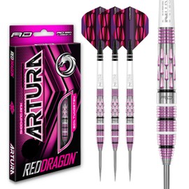 RED DRAGON Artura Shocking Pink 26 Gram Premium Tungsten Darts Set with Flights and Stems