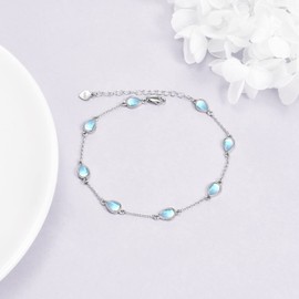 YAFEINI Drop Moonstone Bracelet 925 Sterling Silver Drop Moonstone Bracelet Moonstone Jewellery for Women Girls, Sterling Silver