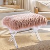 Glitzhome Pink Faux Fur Ottoman Bench, Modern Ottoman Footrest Stool