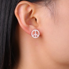 TEAMER Peace Sign Symbol Stud Earrings Stainless Steel Geometric Peace Symbol Stud Earrings Hippie Jewelry For Women, normal, Stainless Steel, No Gemstone