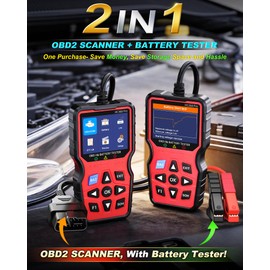 Easy to Use 2-in-1 OBD2 Scanner with Battery Tester: 1S Read & Clear Check Engine Codes + Test Battery in Mins - DIY Car Diagnostic Tool with Cold Cranking Amps for Pre-Trip Safety on 1996+ Vehicles