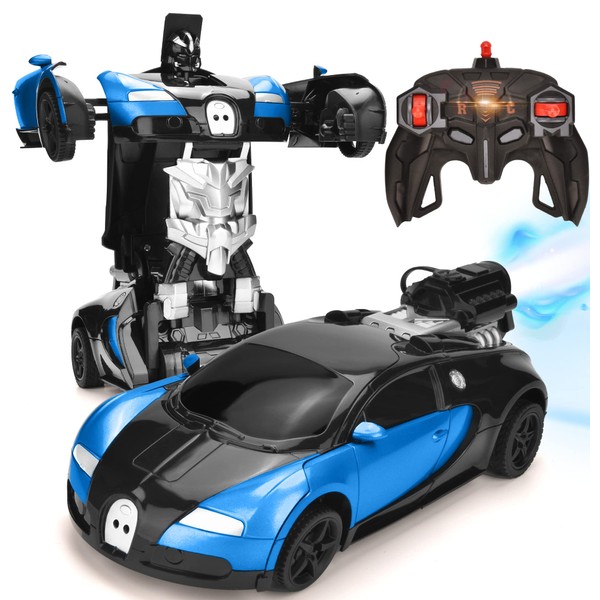 Jeestam RC Robot Car for Kids Transform Car Toy, Deformation Remote Control Vehicle with Gesture Sensing One Button Transformation 360°Rotating Drifting 1:14 Scale, Best Gift for Boys and Girls (Blue)