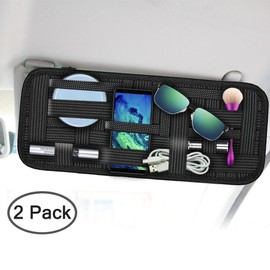 SourceTon 2 Packs Car Sun Visor Organizer, Car Visor Storage Anti-Slip Elastic Woven Board for Sunglass Holder Parking Fuel Card Digital Accessories