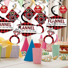 Big Dot of Happiness Flannel Fling Before The Ring - Buffalo Plaid Bachelorette Party Hanging Decor - Party Decoration Swirls - Set of 40