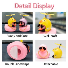 wonuu Pink Duck Car Dashboard Decorations Rubber Duck Car Ornaments Cool Duck with Propeller Helmet Sunglasses Gold Chain