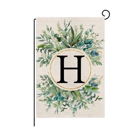 wyooxoo Monogram Letter H Floral Garden Flag 12x18 Inch Double Sided For Outside Small Burlap Family Last Name Initial Outdoor Yard Flag (H)