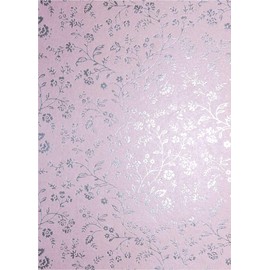 Netuno 5 Sheets Decorative Paper with Pattern 180 x 250 mm 150 g Writing Paper Mother of Pearl Pink with Flower Motif in Silver Craft Paper Colourful Patterned for Origami Scrapbooking Journaling