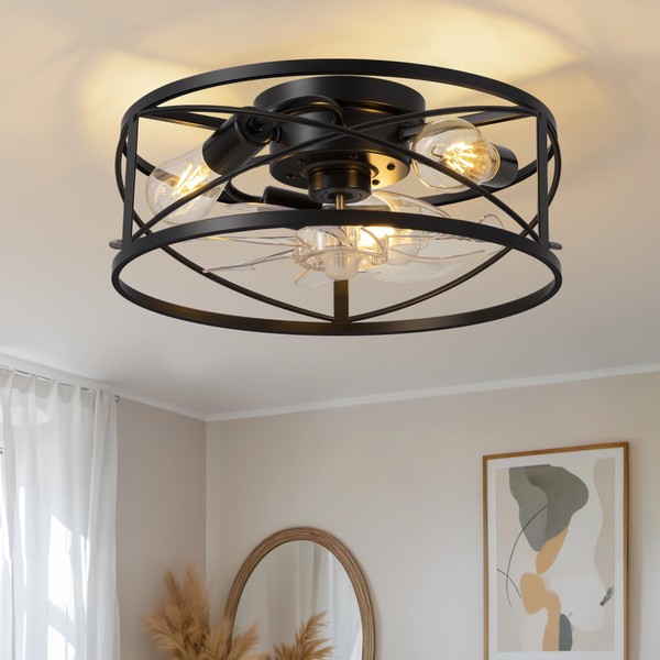 KDG 15.8″ Retro Low Profile LED Ceiling Fans with Light,