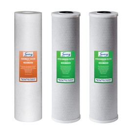 iSpring F3WGB32B 4.5” x 20” 3-Stage Whole House Water Filter Replacement Pack Set with Sediment and Carbon Block Cartridges Reduces up to 99% Chlorine, White