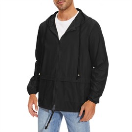 Raincoat for Men Waterproof with Hood Mens Rain Jacket Cycling Windbreaker Jackets Lightweight Outdoor Rain Coat Black XL