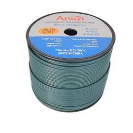 Aniai (500 feet)18/2 SPT-2 Bulk Extension Cord, 300 Volt 18 Gauge Zip Cord Spool, UL Listed,for Light Cable,for Lamp Cord (500FT, Green)