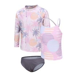 Zestonie Big Girls 3 Piece Swimsuits Set Long Sleeve Rash Guard Tankini Bathing Suits for Girls Beach Swimwear Set Brown Size 12/10-12 Years