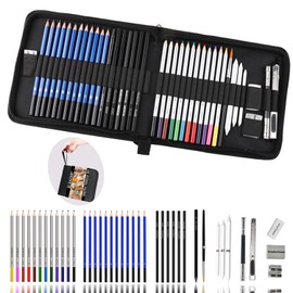 ELEAZAR 41-Piece Professional Sketching Pencil Set - Complete Drawing Kit with Charcoal, Colored Pencils, Sharpener & Eraser - Portable Zippered Case for Artists, Beginners & Teens
